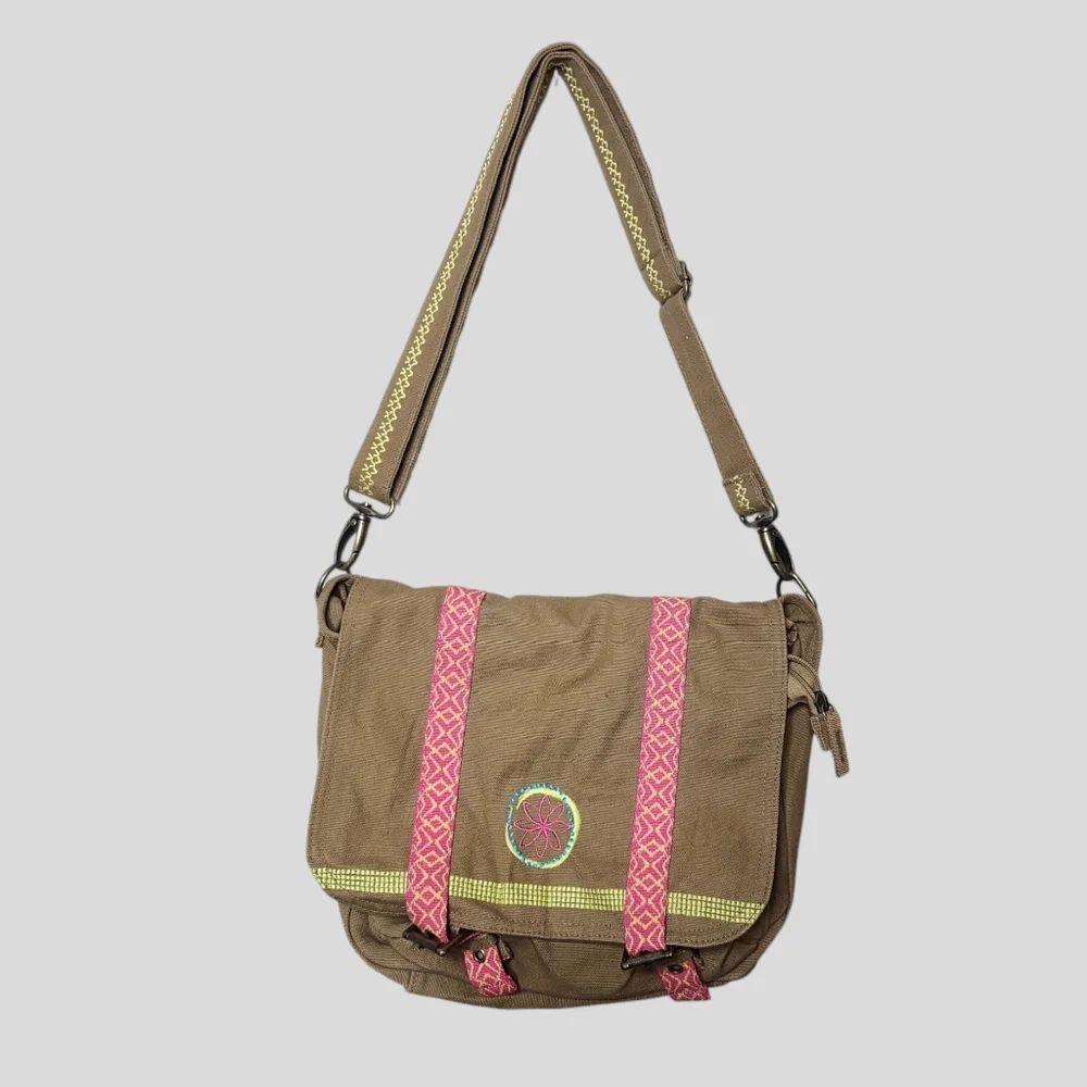 American Girl Lea Clark Embroidered Canvas Messenger Bag Brown